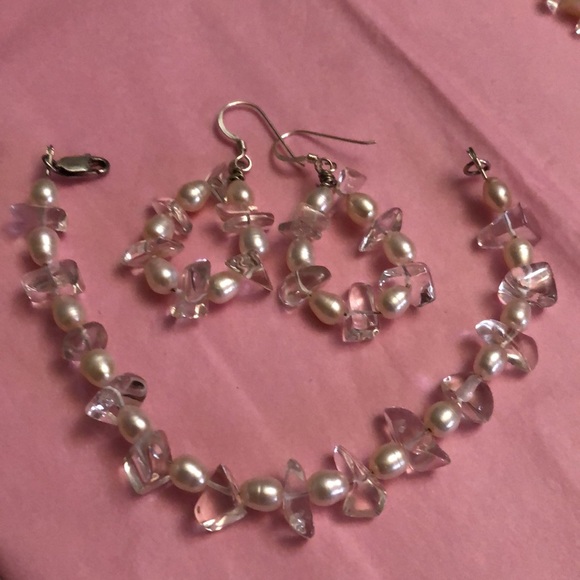 Freshwater Pearl & Qtz Crystal 3pc Set-Sterling - Picture 2 of 5